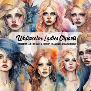 Watercolor Ladies Clipart,PNG Woman Cliparts,Junk Journal,Scrapbook,Watercolor Effect,Fantasy Images,Clipart Bundle,Instant Digital Download