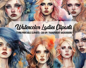 Watercolor Woman Clipart Bundle, Fantasy PNG Images (Digital Download)