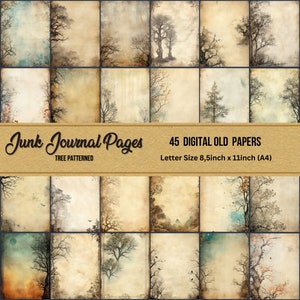 Páginas de diario basura, texturas de árboles, papeles de pergamino, papel viejo imprimible, páginas de grimorio digital, página de carta vintage, descarga digital instantánea
