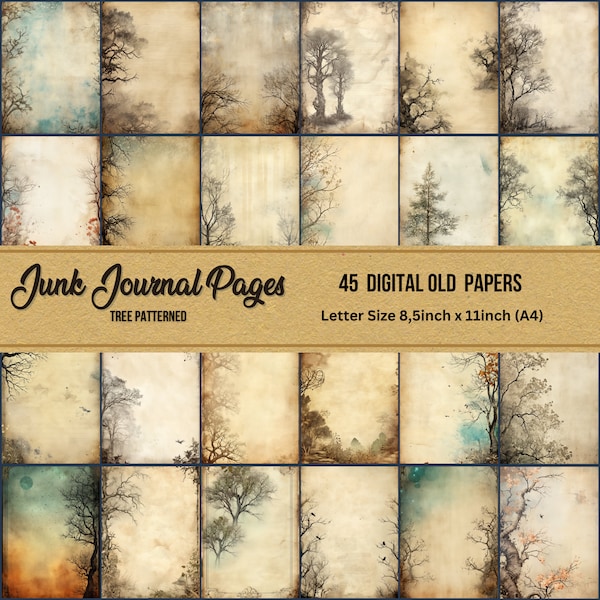 junk journal pages,tree textures,parchment papers,printable old paper,digital grimoire pages,vintageletter page,instant digital download