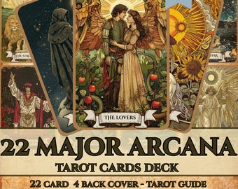 22 Arcanos Mayores: Cartas del Tarot Digital, Baraja Digital con Pegatinas, Cartas Imprimibles, Cartas del Tarot Clásicas, Descarga Digital, Manualidades del Tarot