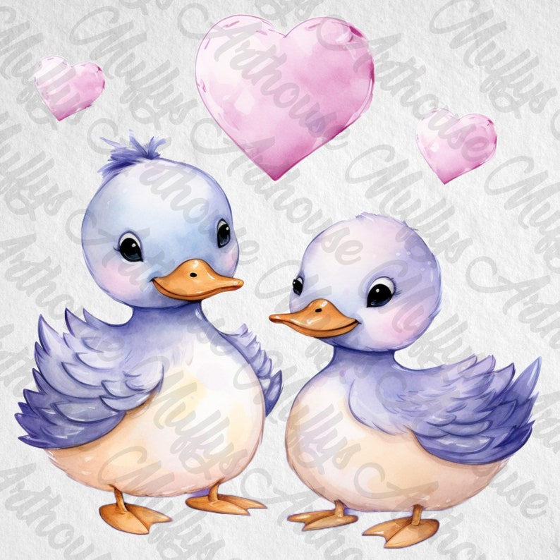 Romantic Valentine's Day Cute Animals Cliparts,Valentine's Day Art,Watercolor Effect,Commercial Use,Scrapbook,Junk Journal,Lovely Animal PNG