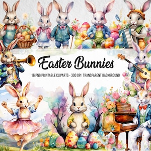 Osterhase Cliparts,Aquarell Osterhase,Ostern png,Osterhase,musiker Osterhase,Herunterladbare Ostern Print,Osterhase mit Printful