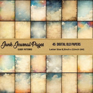 Junk Journal Seiten mit bewölktem Himmel,Pergamentpapier,zum bewölkter Himmel ausdrucken,Zitat,Briefseite,digitales Download