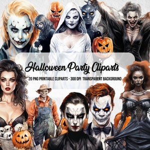 Halloween Party Cliparts,PNG Halloween,Digital Prints,Spooky Season,Halloween Art,Instant Digital Download,Horror Cliparts,Creepy Halloween