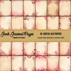 Páginas de diario basura, texturas románticas, papel pergamino, papel viejo imprimible, páginas de grimorio digital, día de San Valentín, página de carta, descarga digital