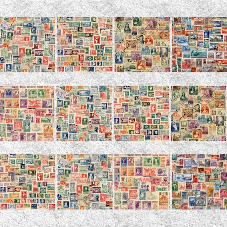 30 Seamless Vintage Postage Stamp Pattern Digital Paper,Vintage Postage Stamp,Printable old postage Stamps,Vintage Digital Kit Junk Journal
