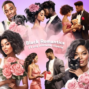 schwarz Valentinstag romantisches paar Clipart, romantische png, afro amerikanischer Druck, afro amerikanischer Druck, Afro Liebhaber Aufkleber, schwarze Liebe