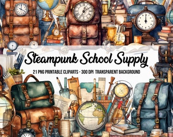 PNG Steampunk Style School Supply Clipart,Fantasy Images,Steampunk Bundle,Instant Digital Download,Back To School,Fantasy Steampunk Elements