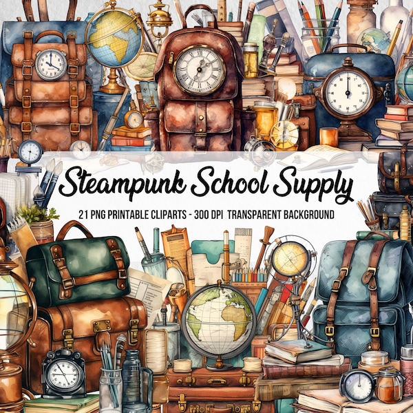 PNG Steampunk Style School Supply Clipart,Fantasy Images,Steampunk Bundle,Instant Digital Download,Back To School,Fantasy Steampunk Elements