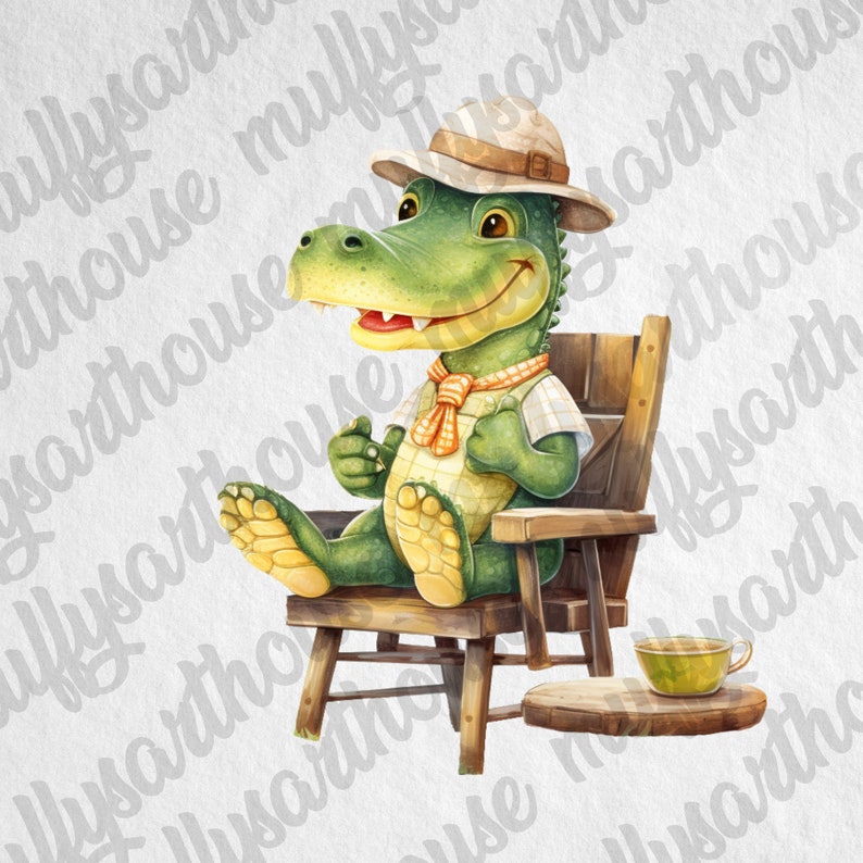 PNG Cute Farmer Crocodile Cliparts,Watercolor Effect Animals,Farmer PNG Image,Crocodile Watercolor Clipart,Nursery Bundle,Farmer Animals Art
