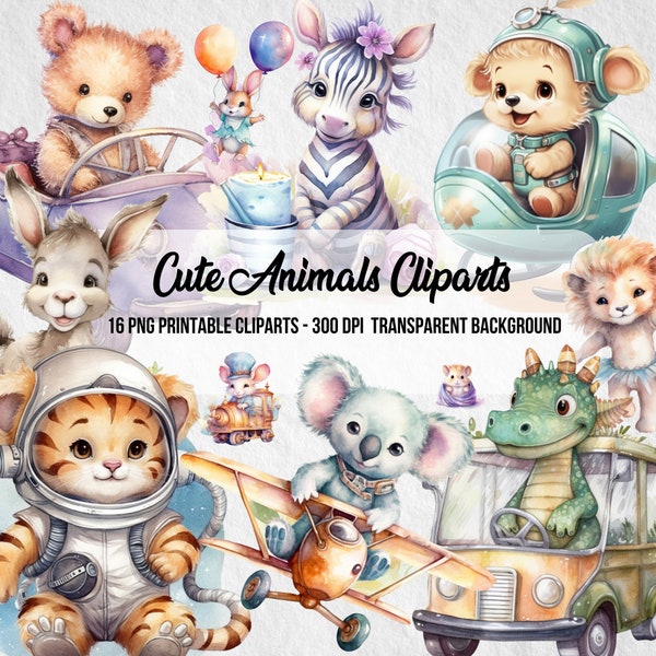 Cute Animals Cliparts,PNG Fairy,Junk Journal,Scrapbook,Clipart Bundle,Instant Digital Download,Magical Digital Graphics,Nursery Elements