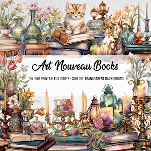 PNG Art Nouveau Book,Watercolor Art Nouveau Cliparts,Vintage Book Bundle,Vintage PNG Clipart,Junk Journal,Instant Digital Download,Paper Art
