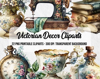 Victorian Decor Watercolor Clipart, Printable PNG Images (Digital Download)