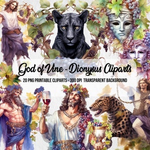Mythological God Dionysus Clipart,Mythology PNG,Junk Journal,Scrapbook,Commercial Use,Rome Mythology,Instant Digital Download,Clipart Bundle