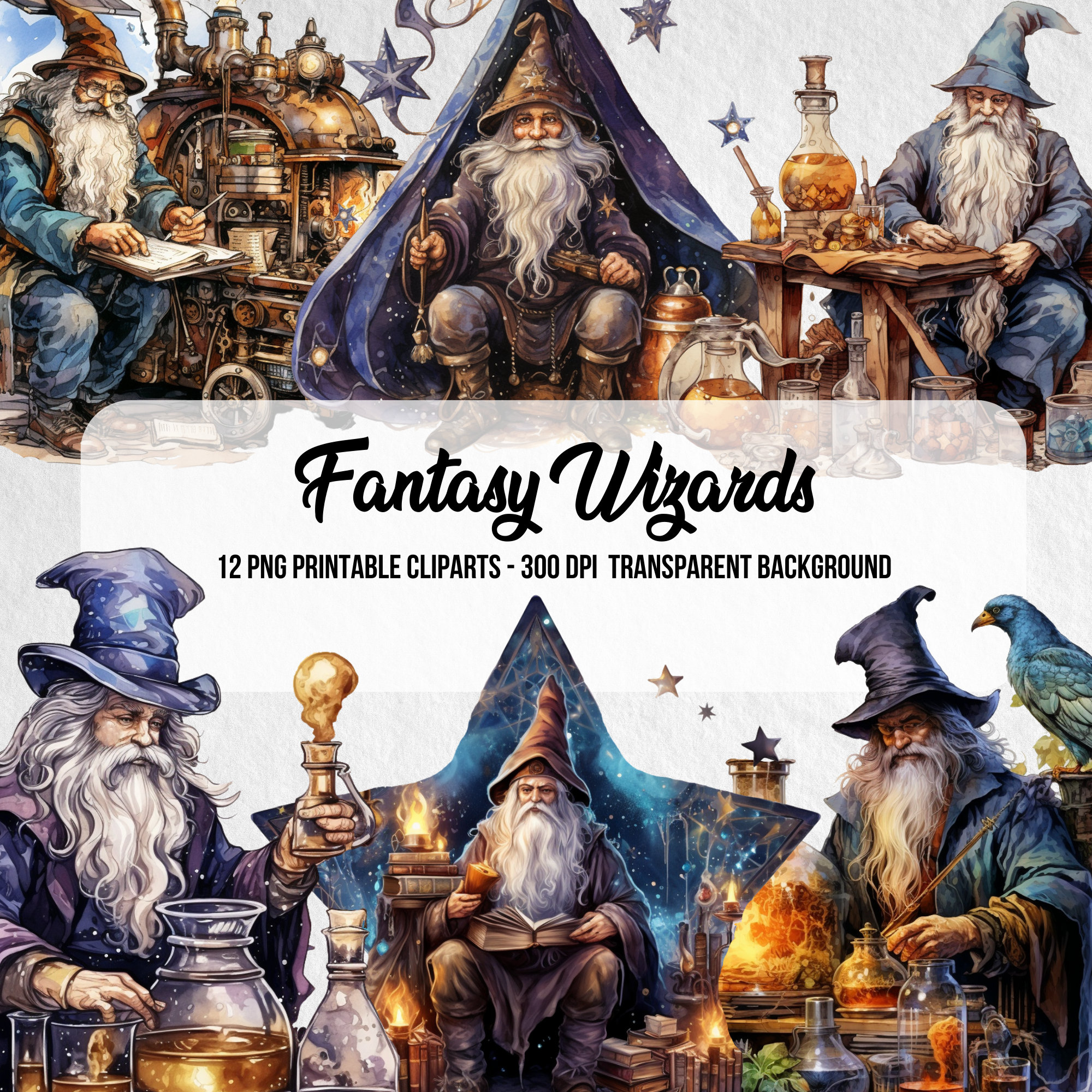 Fantasy Wizard PNG Clipart Bundle: Magical Digital Images (digital ...
