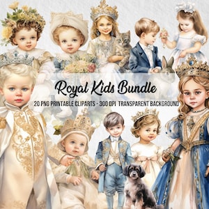 Royal Kids Bundle,Watercolor Effect,Commercial Use,Scrapbook,Junk Journal,PNG Royality,Instant Digital Download,Clipart Bundle,Royality