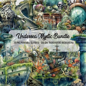 Undersea Mystic Bundle,PNG Underwater Cliparts,Junk Journal,Scrapbook,Underwater Images,Clipart Bundle,Instant Digital Download,Horror Style