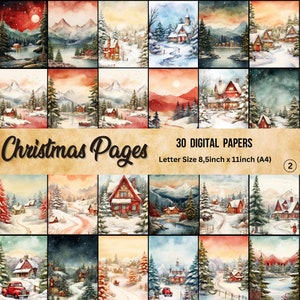 Páginas digitales imprimibles de la naturaleza navideña, efímeras navideñas, descarga digital instantánea, papeles para manualidades, creación de tarjetas, kit de diario basura, álbumes de recortes