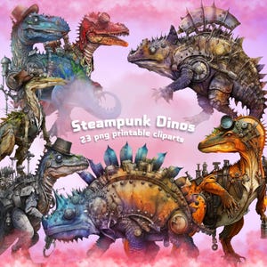 Steampunk Dinosaur Clipart Bundle (Digital Download)