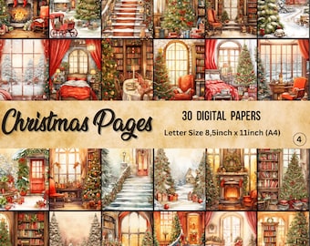 Christmas Scenes Digital Paper, Junk Journal Ephemera (Digital Download)