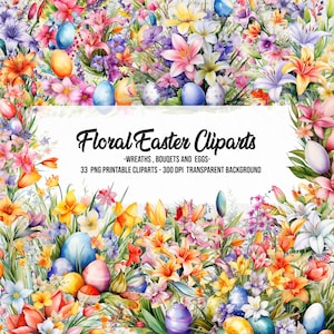 Imágenes prediseñadas de Pascua con motivos florales, animales de Pascua animados, conejo de Pascua animado, regalo de Pascua de anime, canasta de Pascua con animales, huevo de Pascua con motivos florales, corona de Pascua