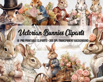 Victorian Bunny Clipart Bundle, Watercolor Style (Digital Download)
