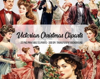 Victorian Christmas Cliparts, PNG Digital Prints (Digital Download)