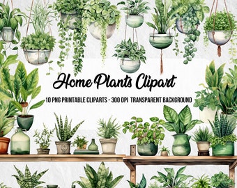 Home Plants Cliparts,Junk Journal,Scrapbook,Floral Images,Clipart Bundle,Instant Digital Download,Watercolor Effect,Greenery Digital Graphic