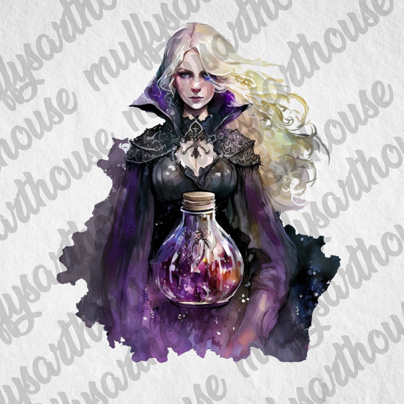 Watercolor Witch Clipart Bundle, Fantasy PNG Images (digital Download ...
