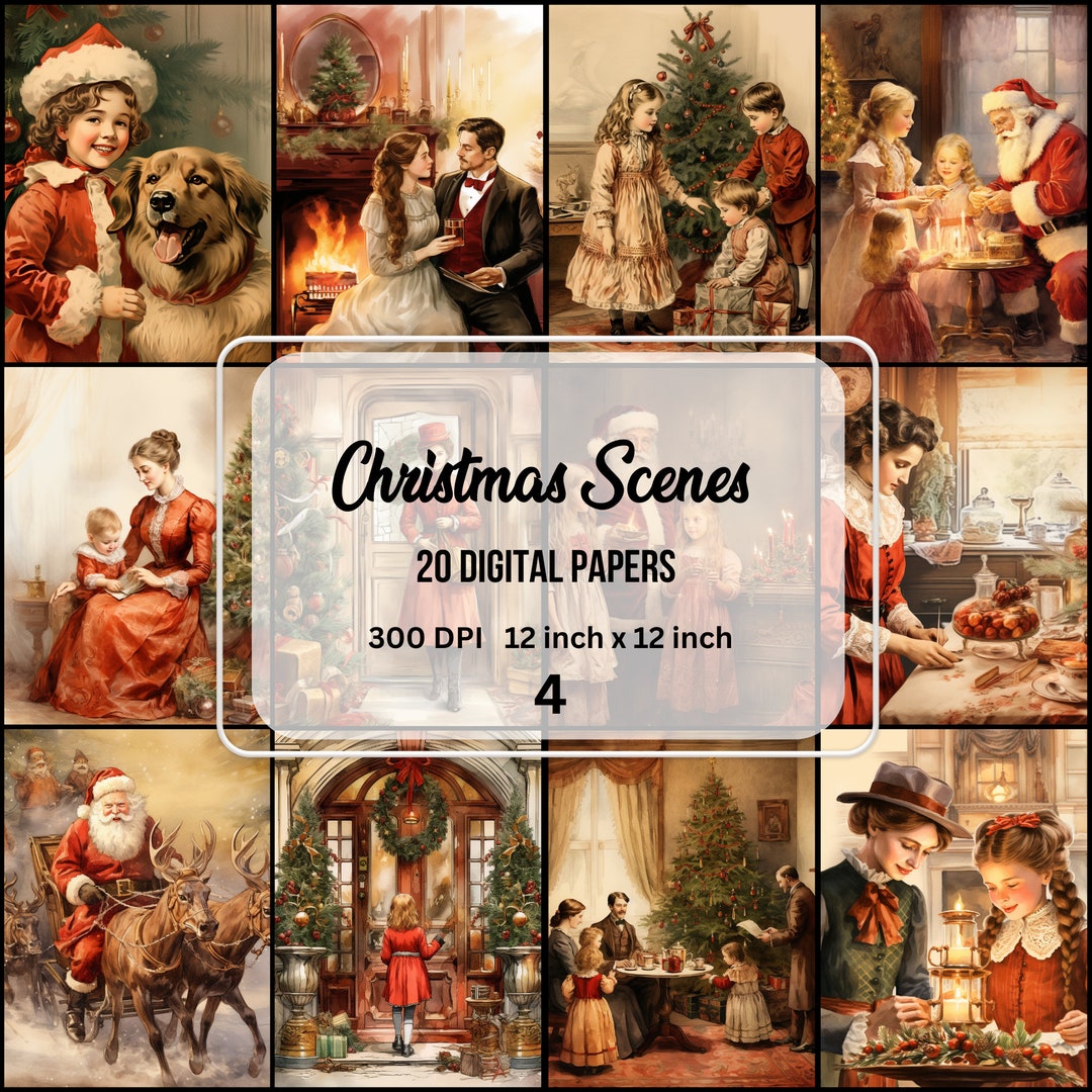 Printable Victorian Christmas Digital Paper,vintage Christmas,instant Digital Download,craft ...