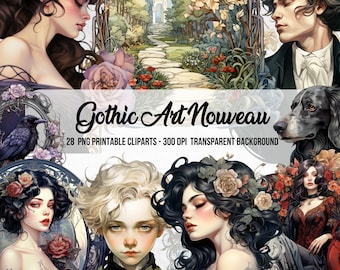 Gothic Art Nouveau PNG Clipart Bundle: Watercolor Art Deco (Digital Download)