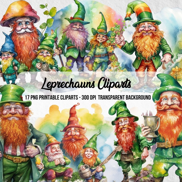 17 Leprechauns Cliparts,St. Patrick's Day PNG,Junk Journal Kit,Leprechaun PNG,Card Making Art,Instant Digital Download,St.Patrick Day Gnomes
