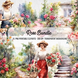 Rose Bundle,Junk Journal,Scrapbook,Floral Images,Clipart Bundle,Instant Digital Download,Watercolor Effect Flowers,Flower Digital Graphics