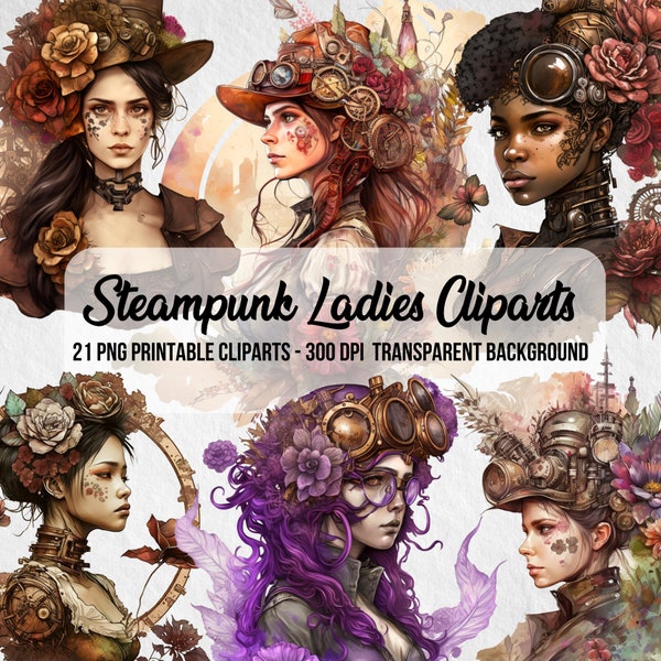 Steampunk Woman Cliparts,PNG Steampunk Ladies,Junk Journal,Scrapbook,Steampunk Style,Fantasy Images,Clipart Bundle,Instant Digital Download