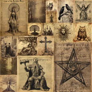 50 Paganism Themed Old Digital Printable Paper,mythologic Ephemera Art ...