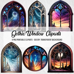 Gothic Style Window Cliparts,Printable Image,Commercial Use,Scrapbook,Junk Journal, PNG Window Image,Clipart Bundle,Instant Digital Download