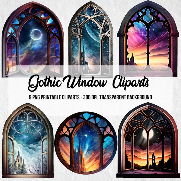 Gothic Style Window Cliparts,Printable Image,Commercial Use,Scrapbook,Junk Journal, PNG Window Image,Clipart Bundle,Instant Digital Download