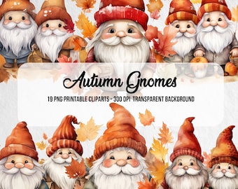 Autumn Gnomes Cliparts,Watercolor Clipart,Fall Clipart,Autumn Element,Fall PNG,Autumn Sublimation,Scrapbook,Paper Craft,Fall  Cute Gnomes