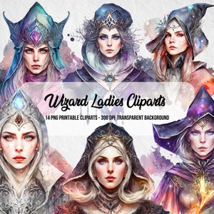 Wizard Lady Clipart,PNG Wizards,Junk Journal,Scrapbook,Magical Style,Fantasy Image,Watercolor Effect,Clipart Bundle,Instant Digital Download