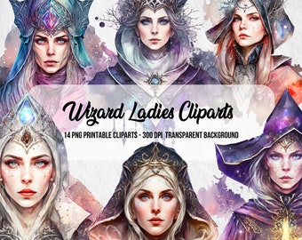 Wizard Lady Clipart,PNG Wizards,Junk Journal,Scrapbook,Magical Style,Fantasy Image,Watercolor Effect,Clipart Bundle,Instant Digital Download