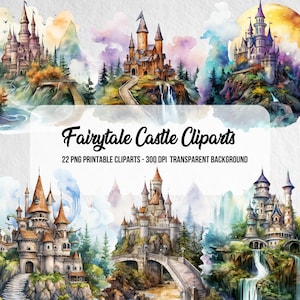 22 Fairytale Castle Clipart,PNG Fairy Castle,Junk Journal Kit,Card Making,Instant Digital Download,Fantasy Digital Graphics,Fairytale Style