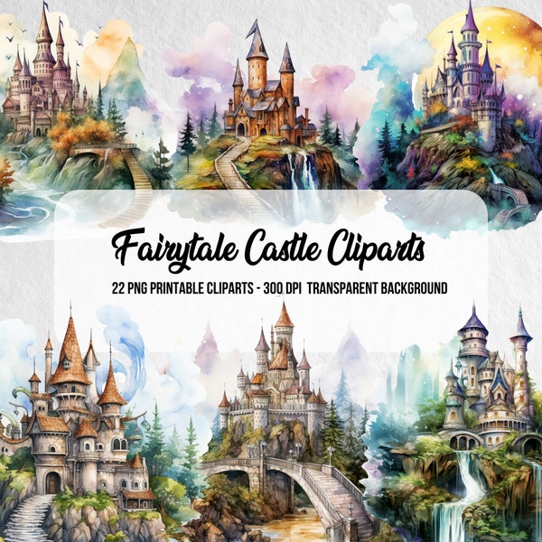 22 Fairytale Castle Clipart,PNG Fairy Castle,Junk Journal Kit,Card Making,Instant Digital Download,Fantasy Digital Graphics,Fairytale Style