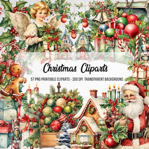 Clipart di Natale, Natale PNG, stampe digitali, arte di Natale, download digitale istantaneo, clipart di Natale, Babbo Natale, omino di pan di zenzero