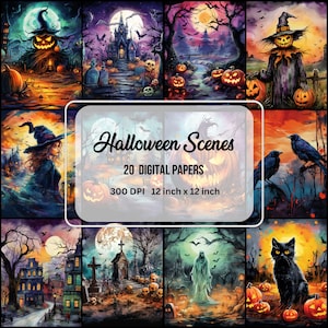 Druckbare gruselige Halloween digitale Papiere, Halloween Ephemera, sofortiger digitaler Download, Kraftpapier, Kartenherstellung, Junk Journal Kit, Scrapbooking