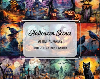 Paquete de papel digital de Halloween espeluznante, para scrapbooking y diario basura (descarga digital)
