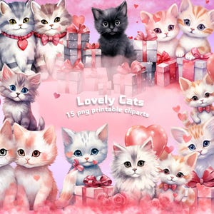 Katzen Valentinstag Karten, Valentinstag Tier Clipart, Valentinstag, romantische digitale png, Clip Art zum Verkauf