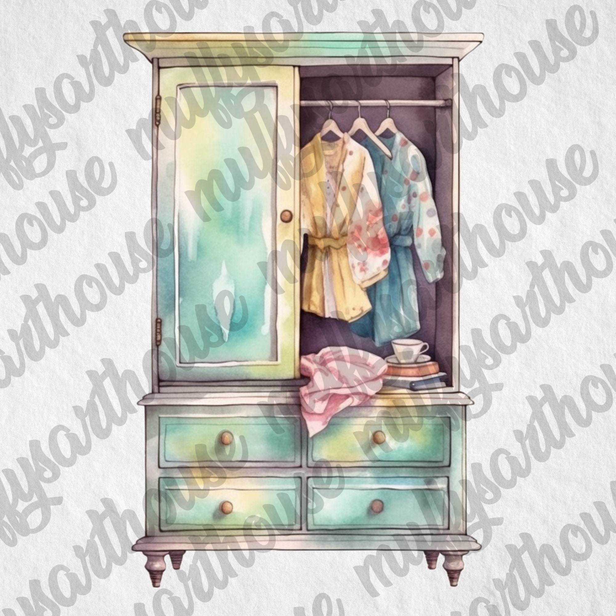 Vintage Home Clipart Bundle, Watercolor Furniture PNG (digital Download ...