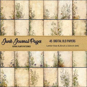junk journal Seite, Pergamentpapier, Kräuterstruktur, altes Papier, digitales Grimoire, Vintage-Briefseite, sofortiger digitaler Download