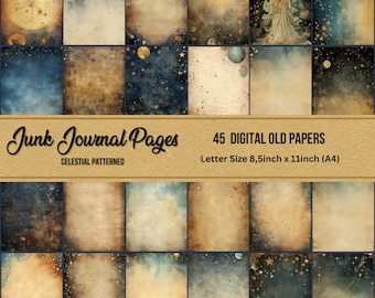 junk journal pages,celestial textures,parchment paper,printable old paper,digital grimoire pages,vintageletter page,instant digital download